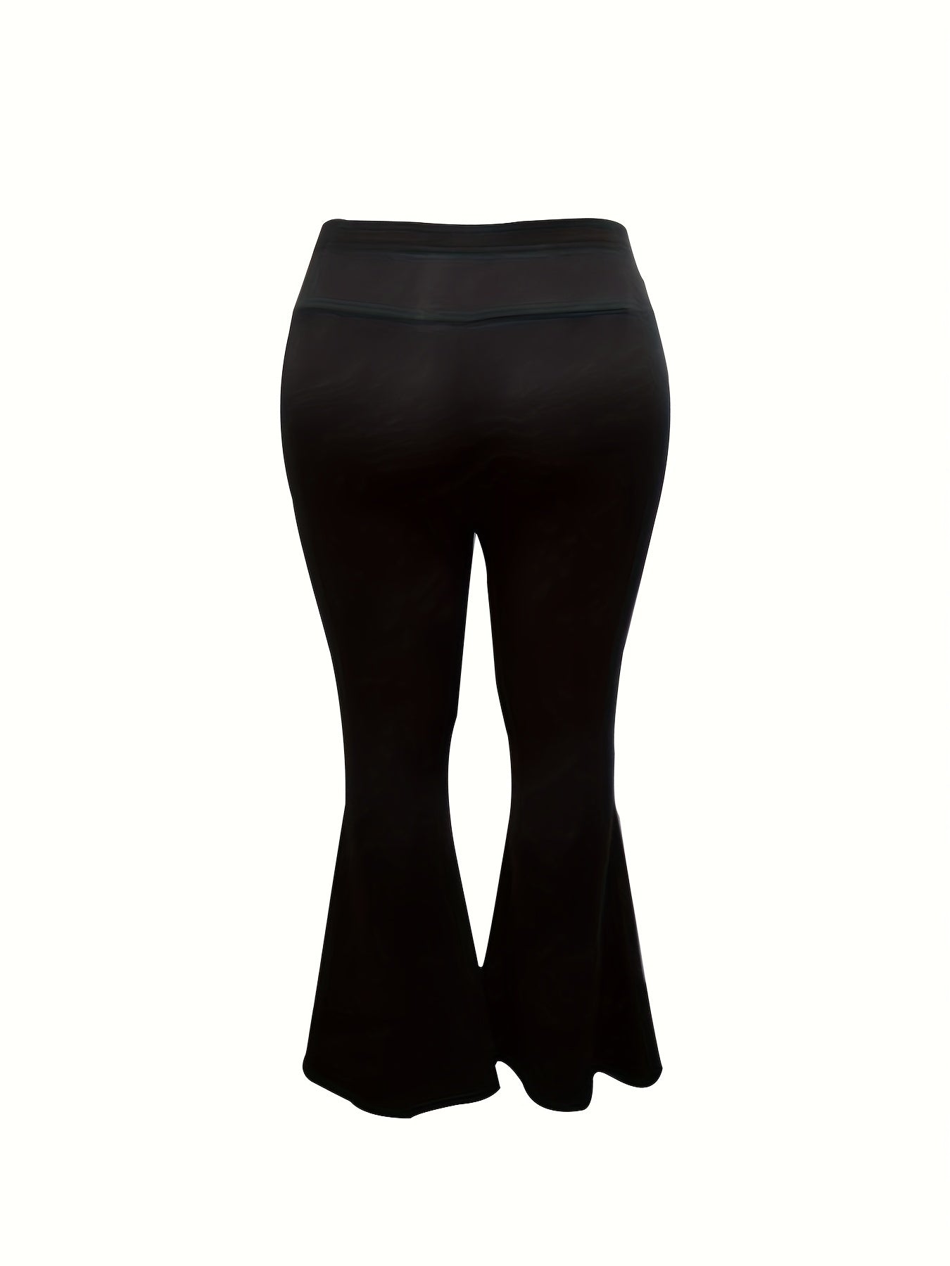  Solid Elastic High Rise Flared Leg Trousers