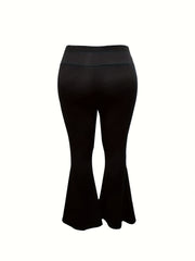  Solid Elastic High Rise Flared Leg Trousers