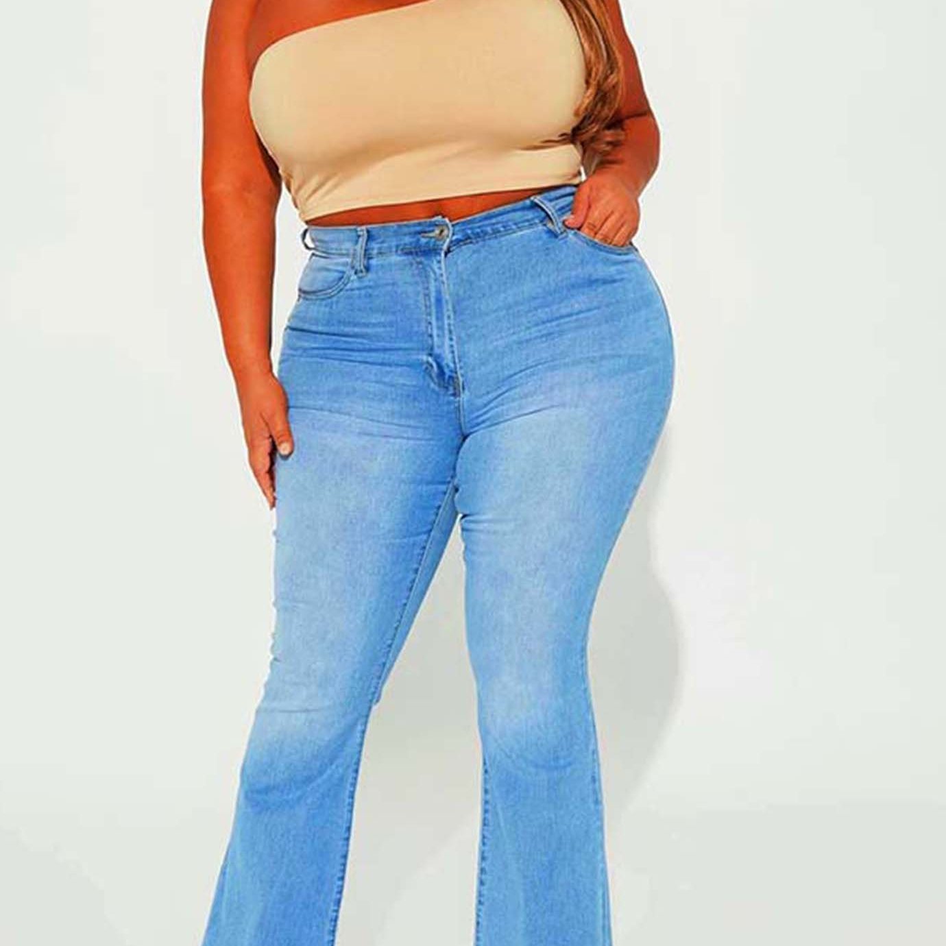 Floral Embroidered High Rise Flared Jeans Plus Size