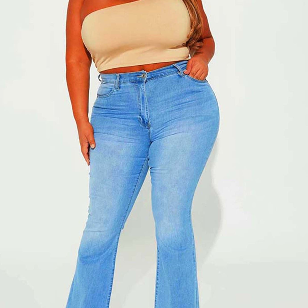 Floral Embroidered High Rise Flared Jeans Plus Size