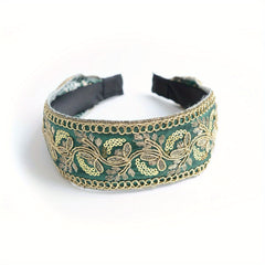 Chinese Style Headband Flower Leaf Berry Embroidery Wide Head Hoop