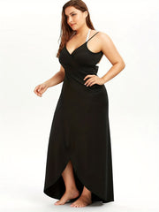  Solid Surplice Neck Maxi Wrap Dress
