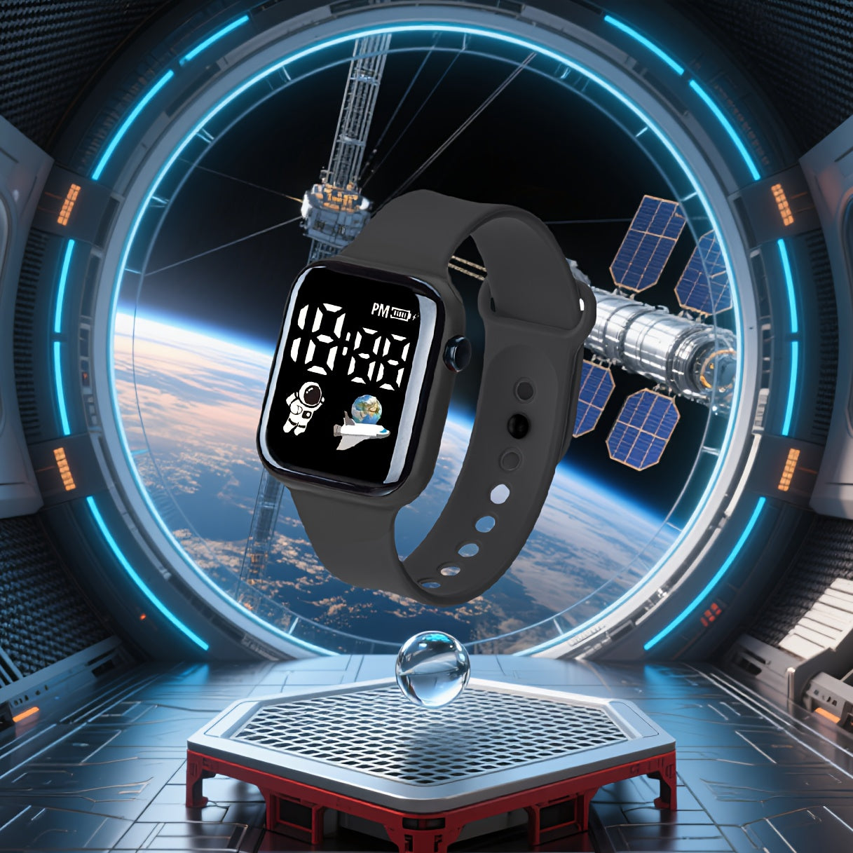 LED Digital Display Sports Watch for Teens Astronaut & Planet Dial Date Calendar