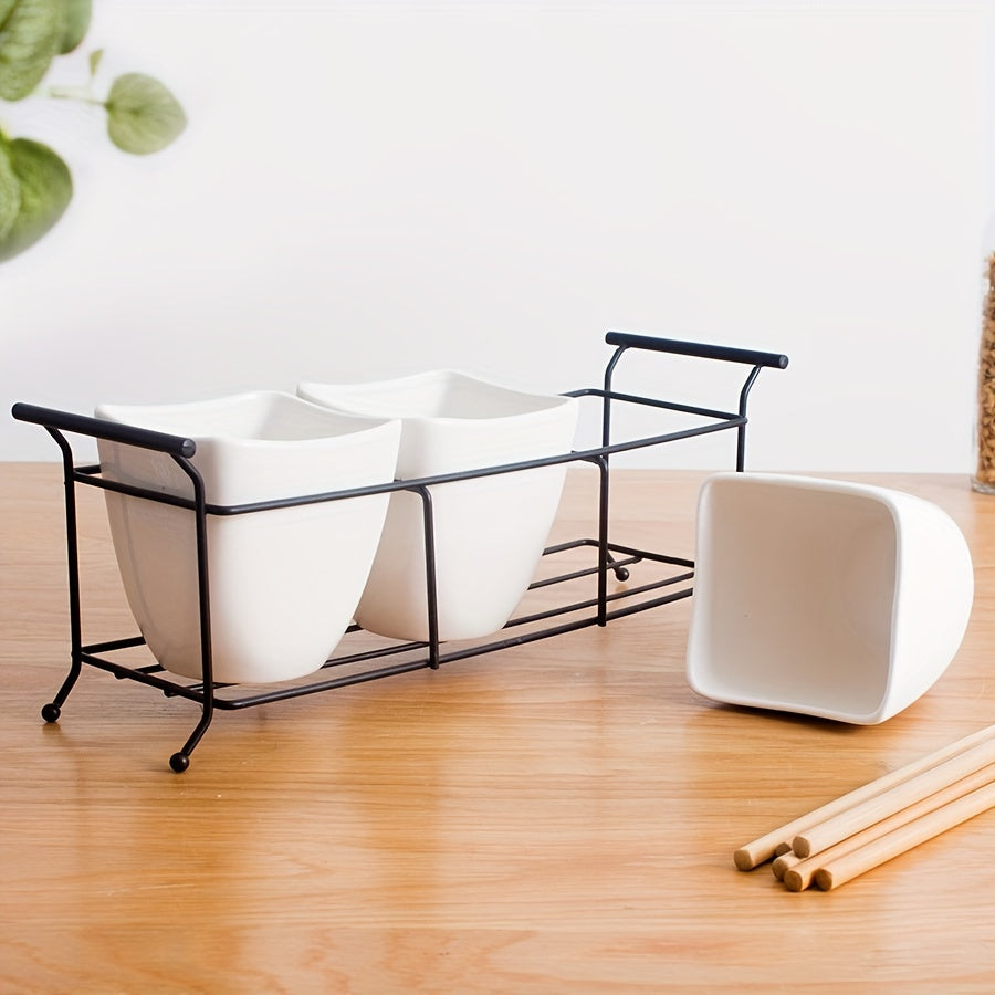 Ceramic & Fork Holder Set with Iron Frame Kitchen Storage