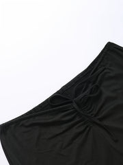 Women's Plus Solid Ruched Tie Front High Rise Flared Leg Trousers