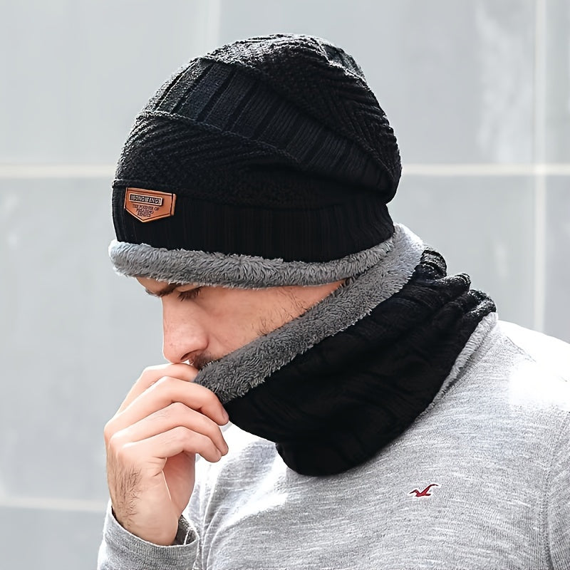 Cycling Knitted Gloves Hat Scarf Set Ear Warm Hat Velvet Neck Gaiter