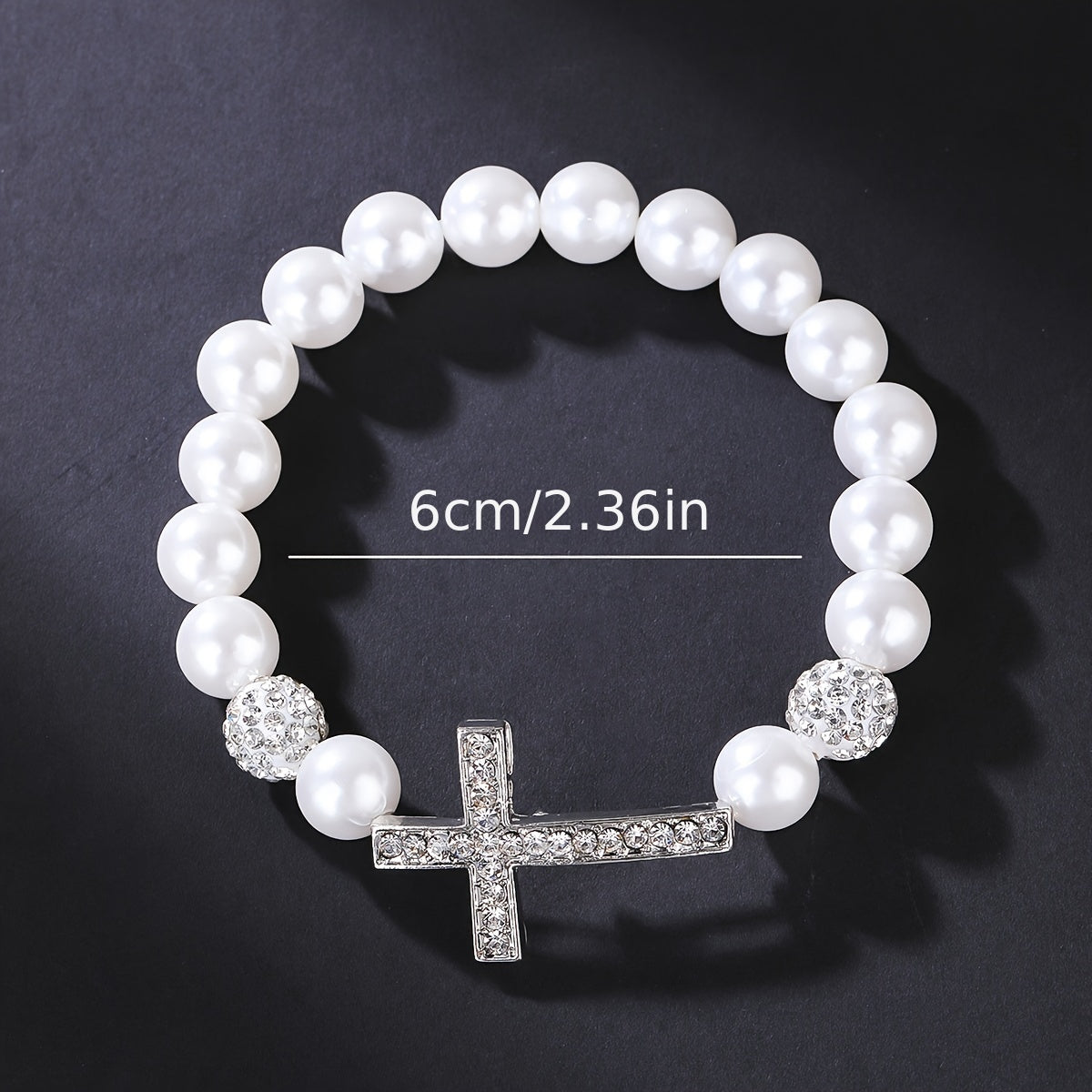 Faux Pearls Cross Bracelet Rhinestone Inlay Women Girls