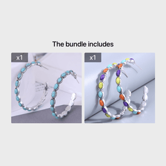 Turquoise Bohemian Metal Hoop Earrings Silver Plated Jewelry Party Decor 1Pair