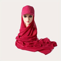 Hijab Baseball Cap With Chiffon Shawl Solid Sun Hats In One 2 piece Headscarf