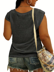  Casual Tank Top Women's Plus Plain Cap Sleeve V Neck Basic Tank Top