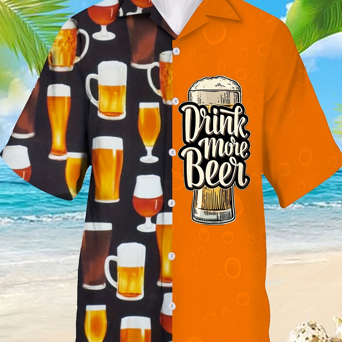 Men's Beer Slogan Print Casual Short Sleeve Shirt for Summer Vacation