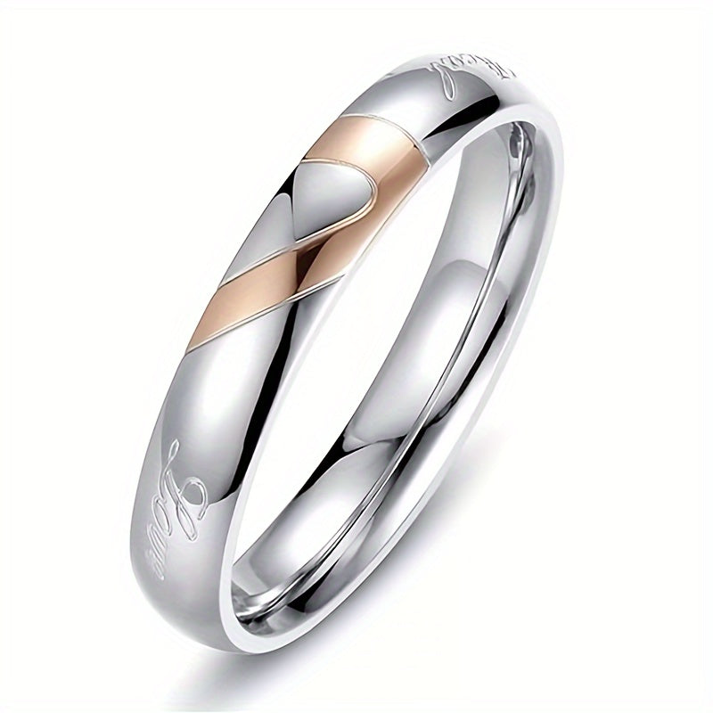 Stainless Steel Couple's Ring Set Double Heart for Weddings