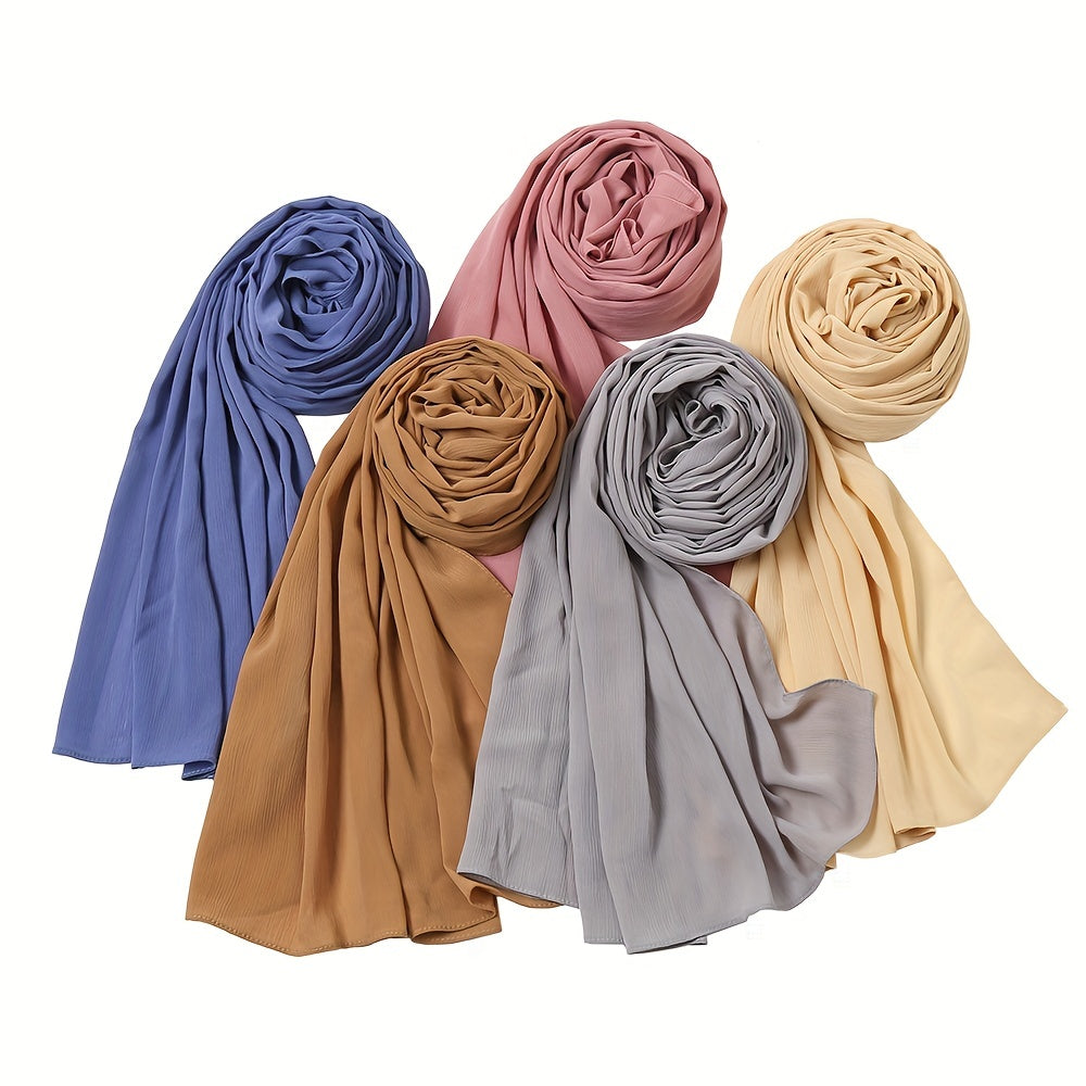 Crinkle Chiffon Hijab Solid Scarf Shawl Windproof Head Wrap Turban
