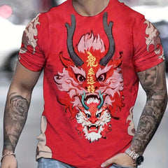 Dragon Print T shirt Men's Street Style Round Neck Tee Shirt For Summer