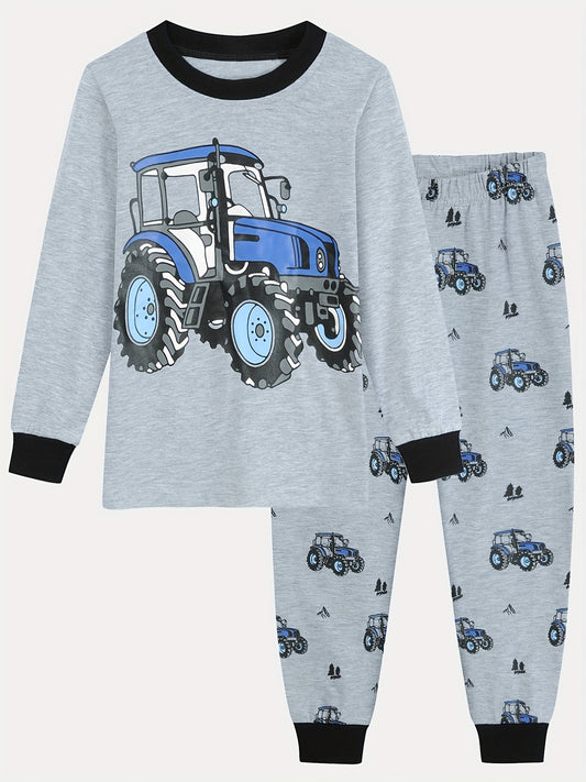 Boys 2pcs Tractor Print Pajamas Set