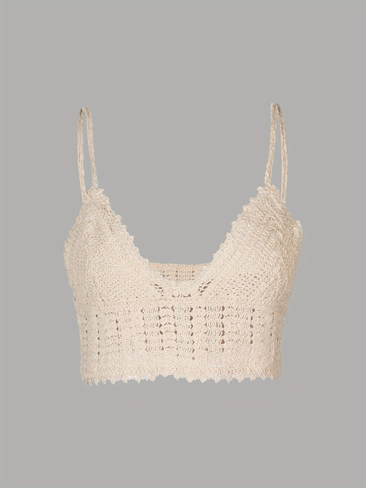 Hollow Out Cami V Neck Crochet Cover Up Top Women's Swimwear