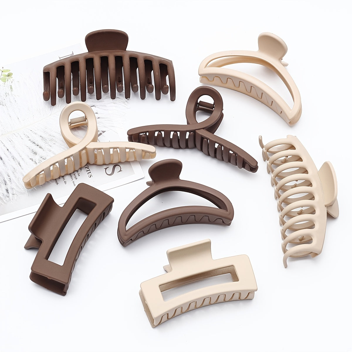 8pcs Solid Hair Claw Shark Clip Ponytail Holder Jaw Clip Non-slip for Women
