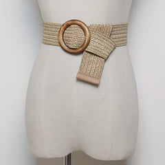 Bohemian Vintage Straw Belt with Round Buckle