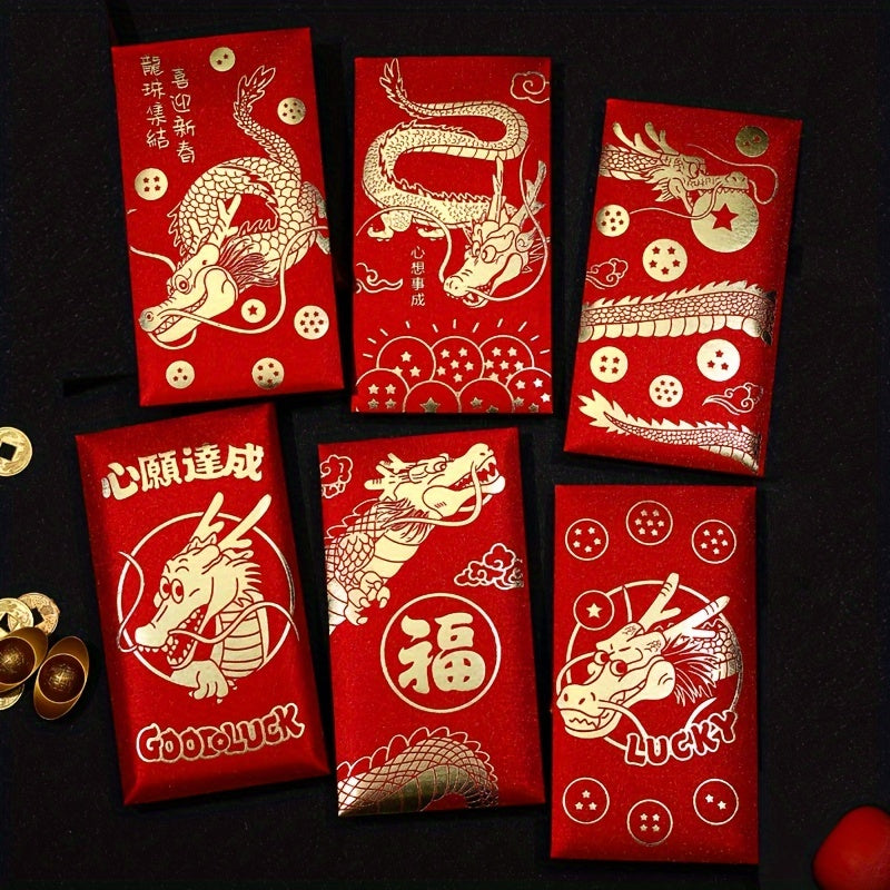 6pcs Year Of The Dragon Red Packet Lucky Money Envelopes