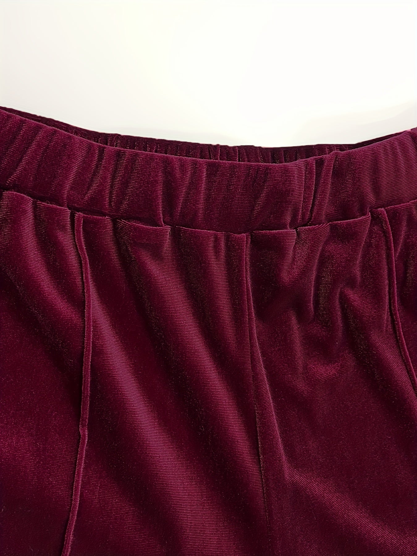  Velvet Flared Leg Trousers High Rise Elastic Waist