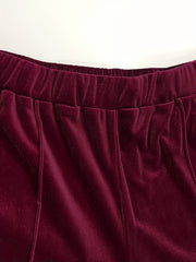 Velvet Flared Leg Trousers High Rise Elastic Waist