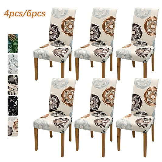 6pcs Printed Elastic Chair Covers Dining Chair Slipcovers for Home Decor