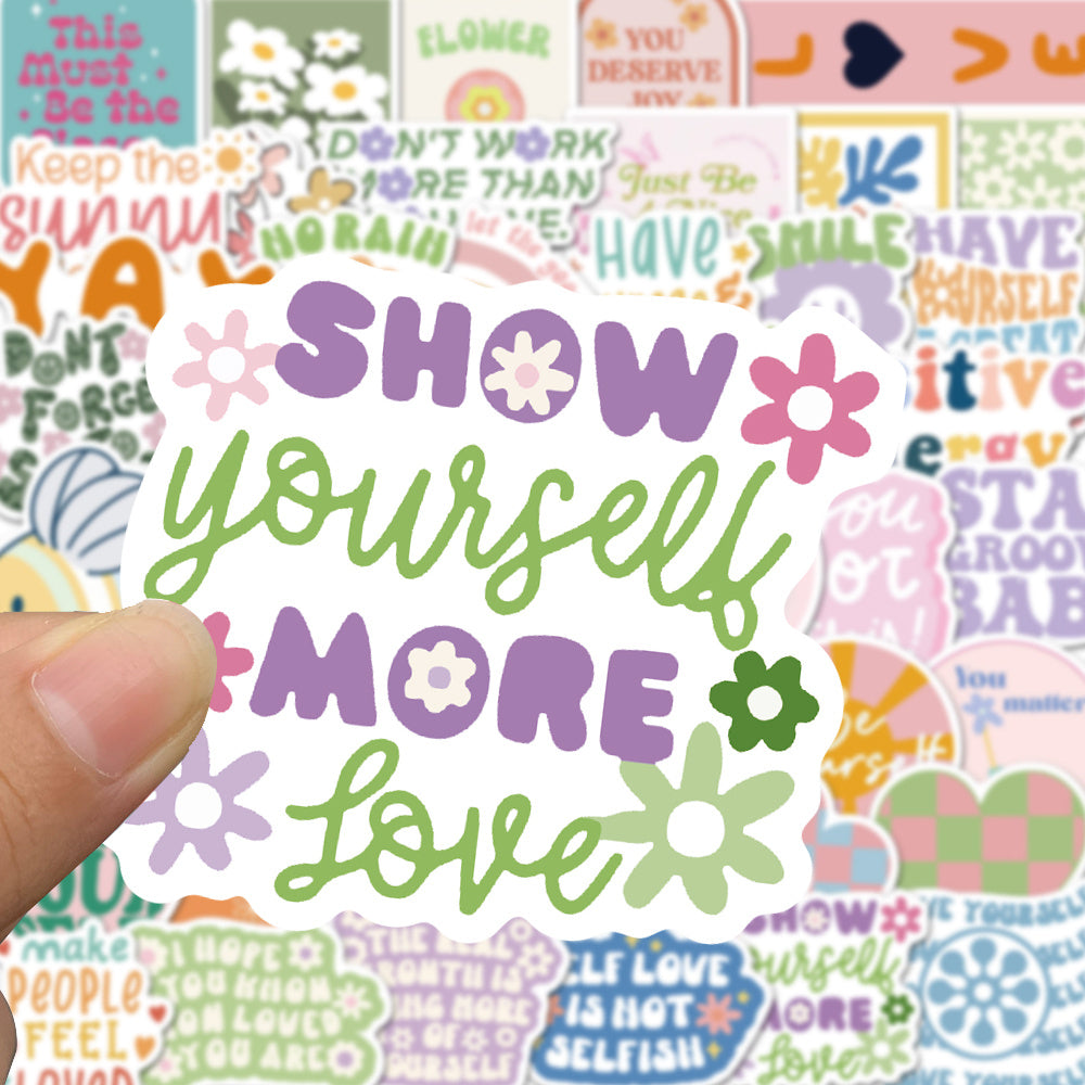 50pcs Cute Cartoon English Phrase Stickers for Kids, Scrapbooking, and Crafts