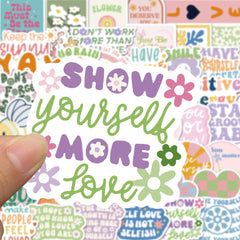 50pcs Cute Cartoon English Phrase Stickers for Kids, Scrapbooking, and Crafts