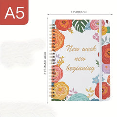 Flower Pattern Weekly Planner English Notepad Coil Schedule Book