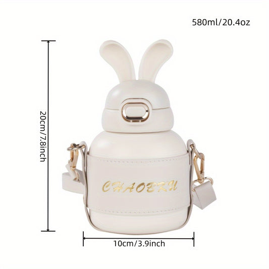 580ml Outdoor Bunny Ears Water Bottle with Straw