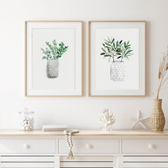 6pcs Watercolor Green Plant Leaves Botanical Art Canvas Poster