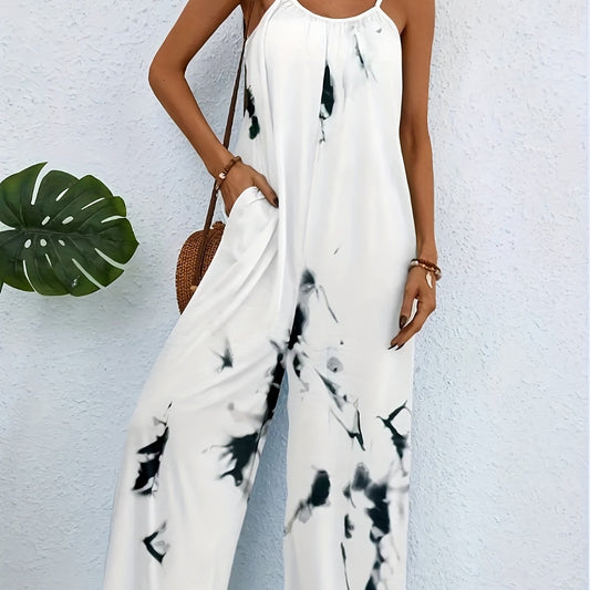 Tie Dye Backless Jumpsuit Spaghetti Strap Wide Leg Jumpsuit