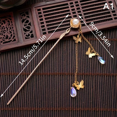 Butterfly Tassel Hair Pin Faux Pearl Hair Stick Metal Hair Bun Maker Women Girls
