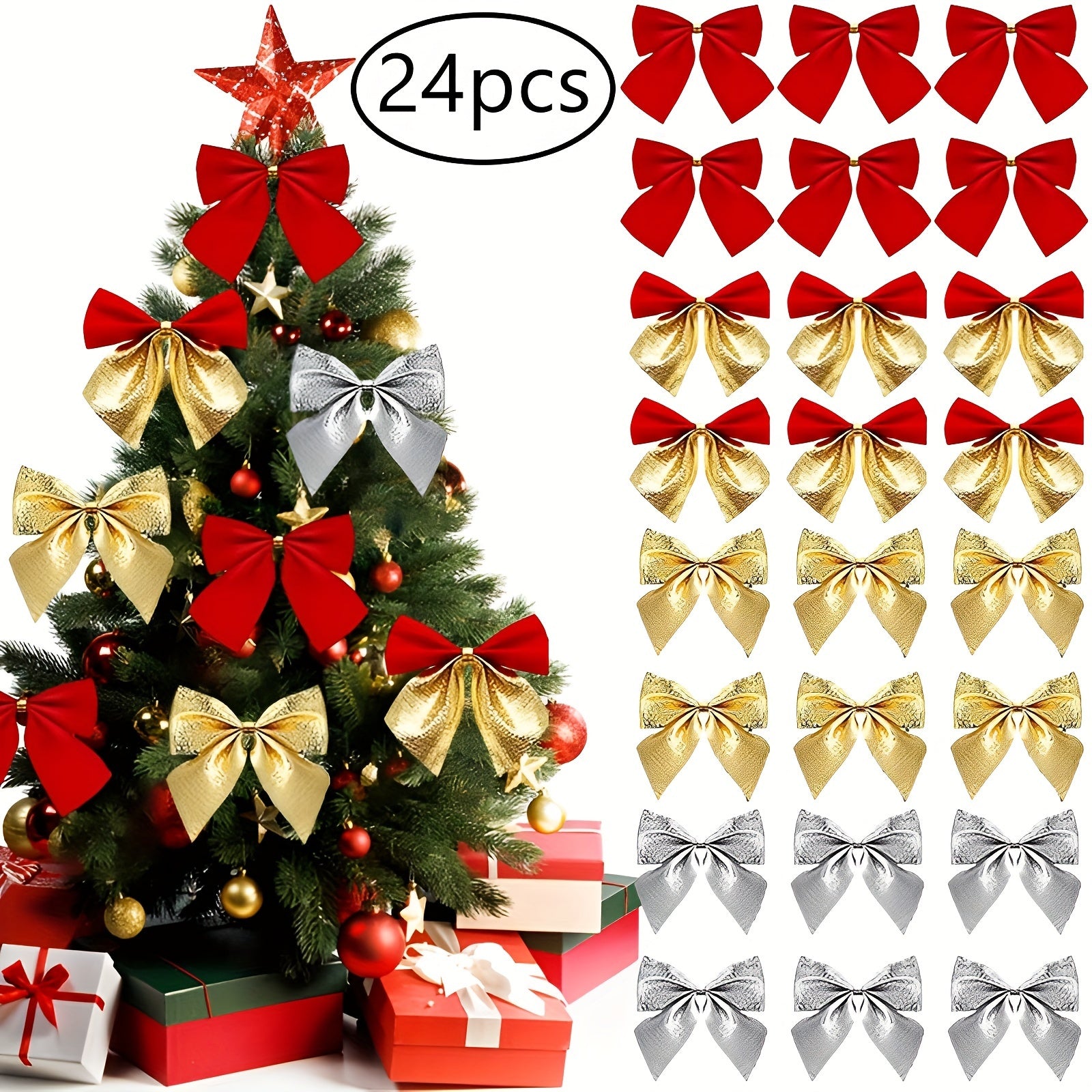 24pcs Small Bow Knot Christmas Tree Hanging Decor