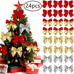24pcs Small Bow Knot Christmas Tree Hanging Decor