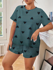  Heart Print Tee & Shorts Loungewear Set