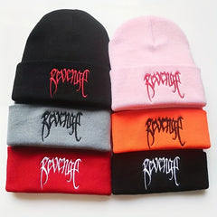 Gothic Letter Embroidery Beanie Cap Unisex Hip Hop Knit Hat Solid Skull Cap Y2K