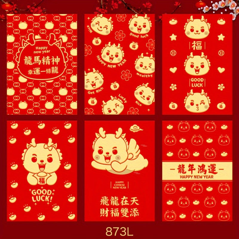 6pcs Dragon Red Envelope Mixed Pattern Cartoon Zodiac 3D Lucky Money Gift