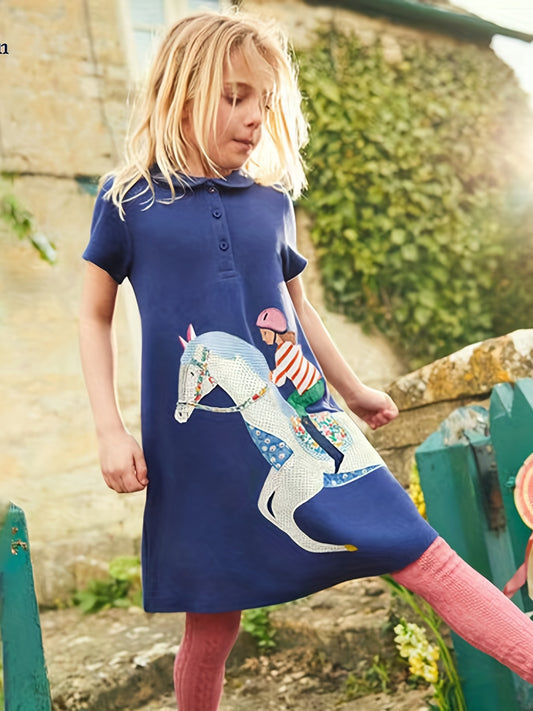 Girls Cotton Horse Riding Embroidery Dress Kids Summer Clothes