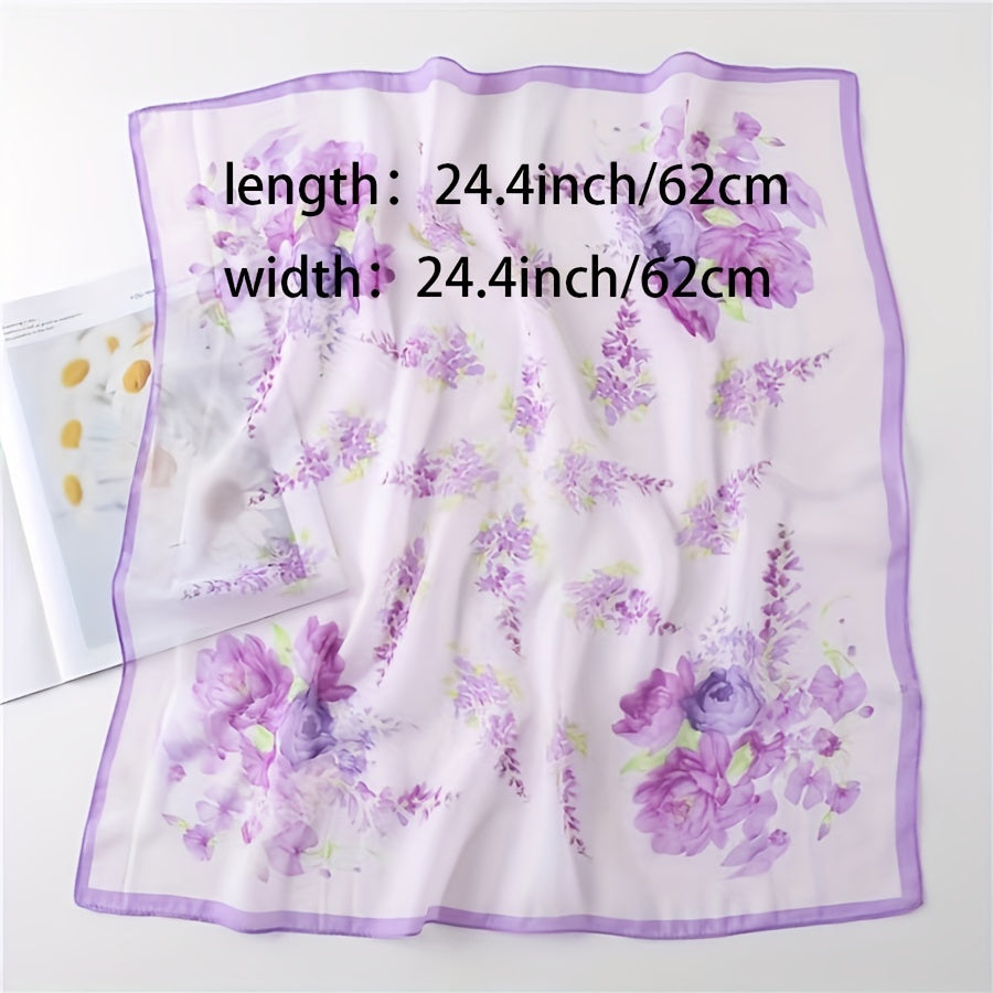 Flower Printed Square Scarf Thin Sunscreen Soft Silk Small Scarf