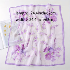 Flower Printed Square Scarf Thin Sunscreen Soft Silk Small Scarf