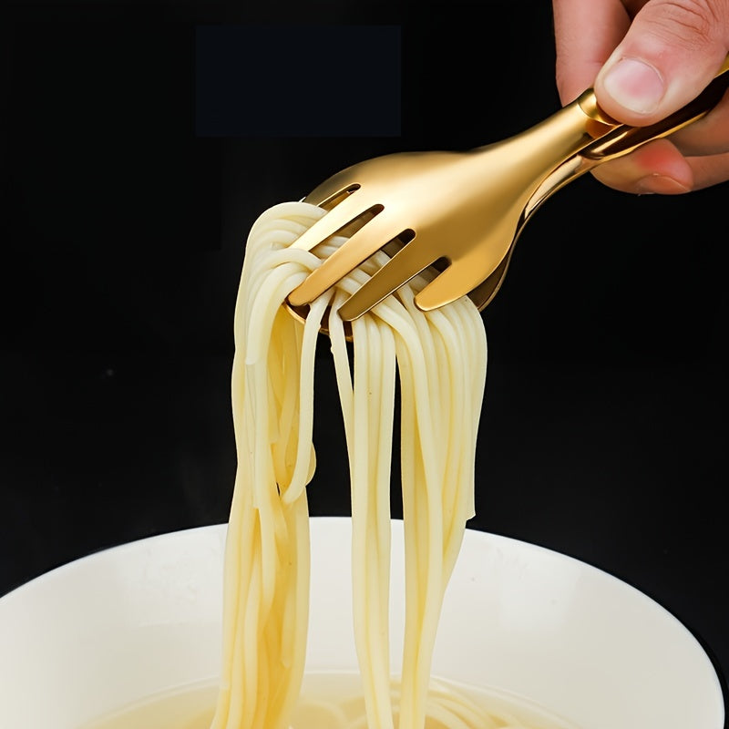 Stainless Steel Food Clip 3-In-1 Fork & Spoon Tong Kitchen BBQ Tong