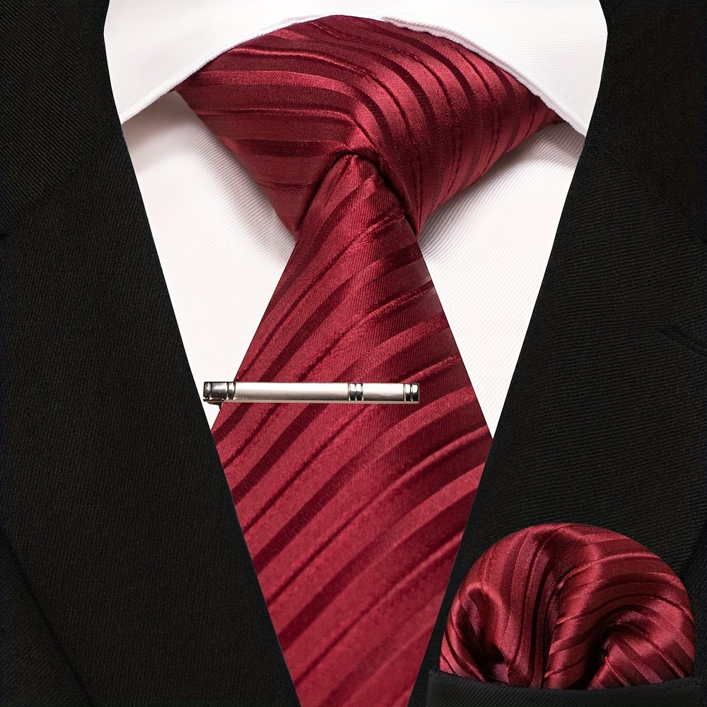 3pcs Striped Tie And Pocket Square Set for Men