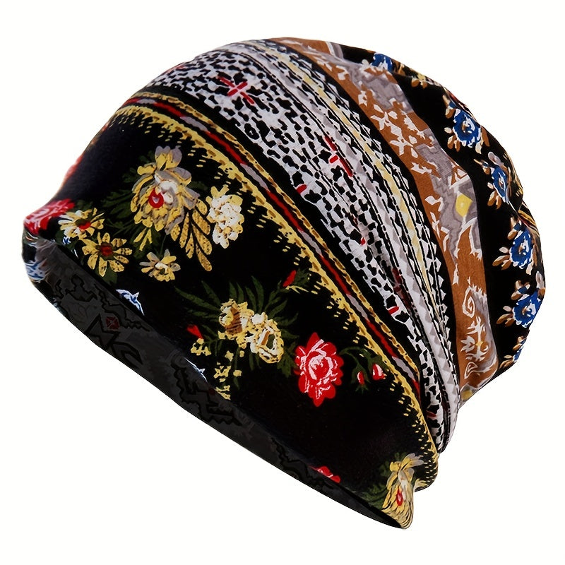 Bohemia Soft Flower Print Sleep Beanie Hat Cap 23 Inches 58 Cm