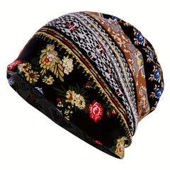 Bohemia Soft Flower Print Sleep Beanie Hat Cap 23 Inches 58 Cm