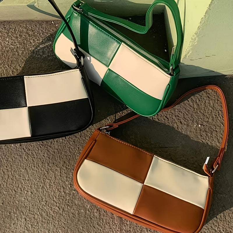 Colorblock Baguette Shoulder Bag Retro Classic Clutch Purse