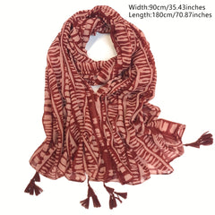 Thin Breathable Tassel Scarf Print Windproof Sunproof Shawl