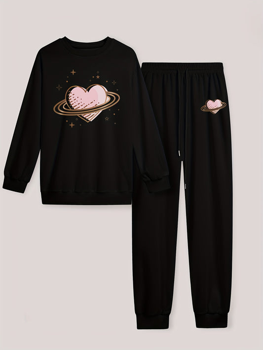  Heart Print Top & Joggers Set