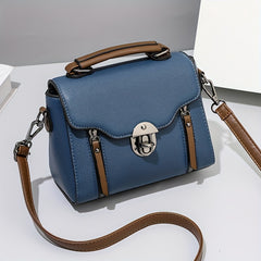 Retro Buckle Handbag Contrast Crossbody Bag Flap Zipper Detail Versatile Purse