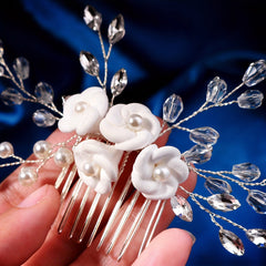 MIALLO Bridal Hair Comb with Crystals & Floral Hairpin